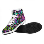 Neon Native Aztec Pattern Print High Top Leather Sneakers