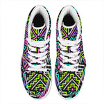 Neon Native Aztec Pattern Print High Top Leather Sneakers