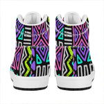 Neon Native Aztec Pattern Print High Top Leather Sneakers
