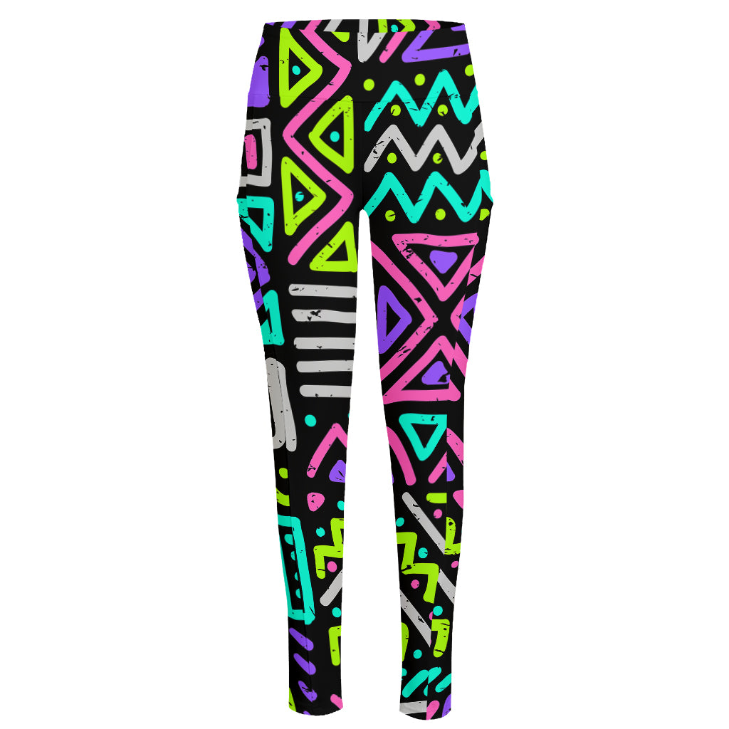 Neon Native Aztec Pattern Print High-Waisted Pocket Leggings