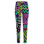 Neon Native Aztec Pattern Print High-Waisted Pocket Leggings