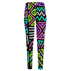 Neon Native Aztec Pattern Print High-Waisted Pocket Leggings