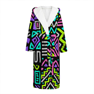 Neon Native Aztec Pattern Print Hooded Bathrobe