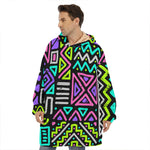 Neon Native Aztec Pattern Print Hoodie Blanket