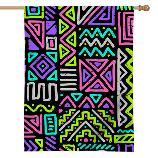 Neon Native Aztec Pattern Print House Flag