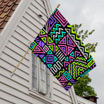 Neon Native Aztec Pattern Print House Flag