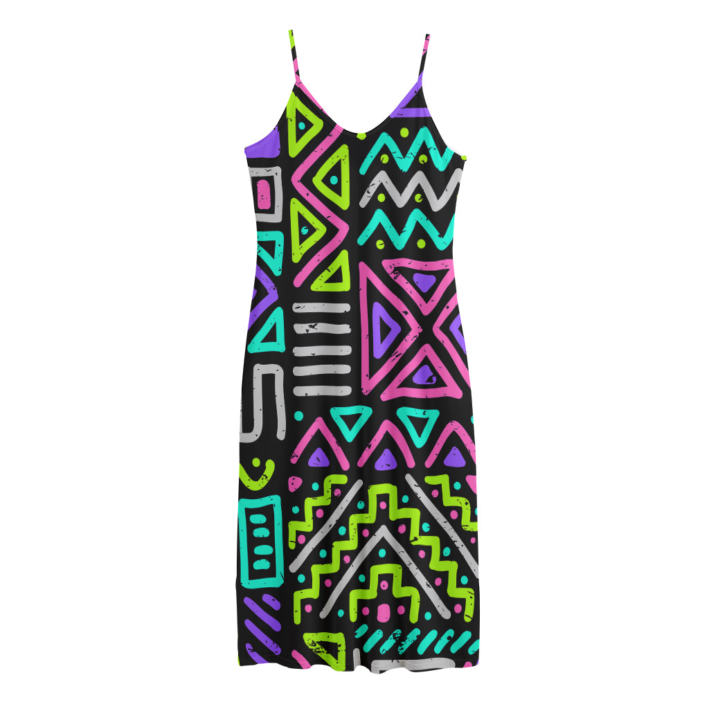 Neon Native Aztec Pattern Print Jersey Midi Cami Dress