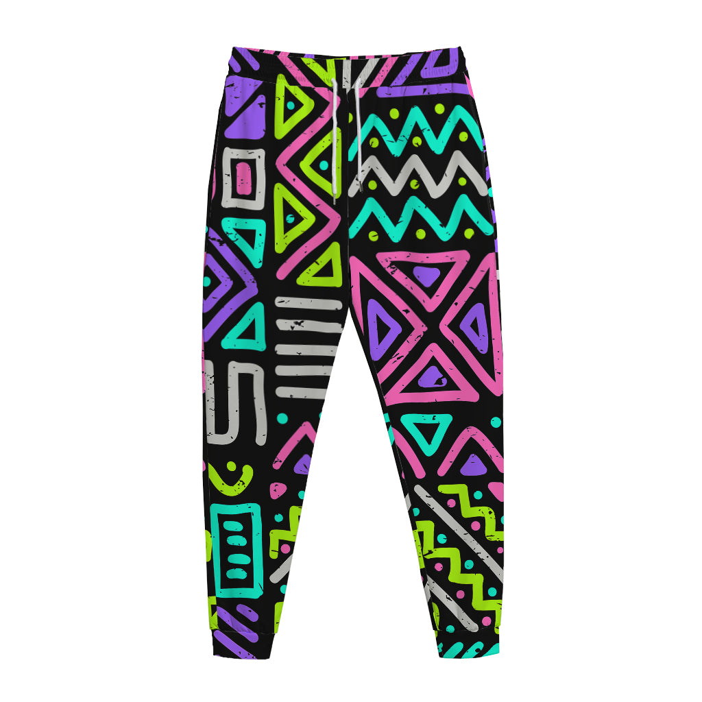Neon Native Aztec Pattern Print Jogger Pants