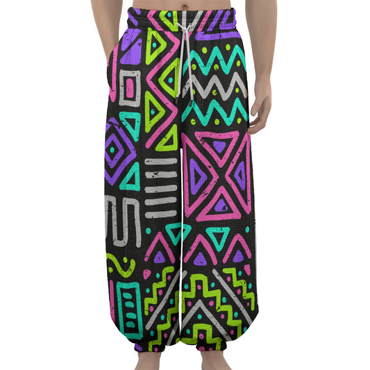 Neon Native Aztec Pattern Print Lantern Pants