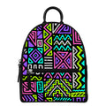 Neon Native Aztec Pattern Print Leather Backpack