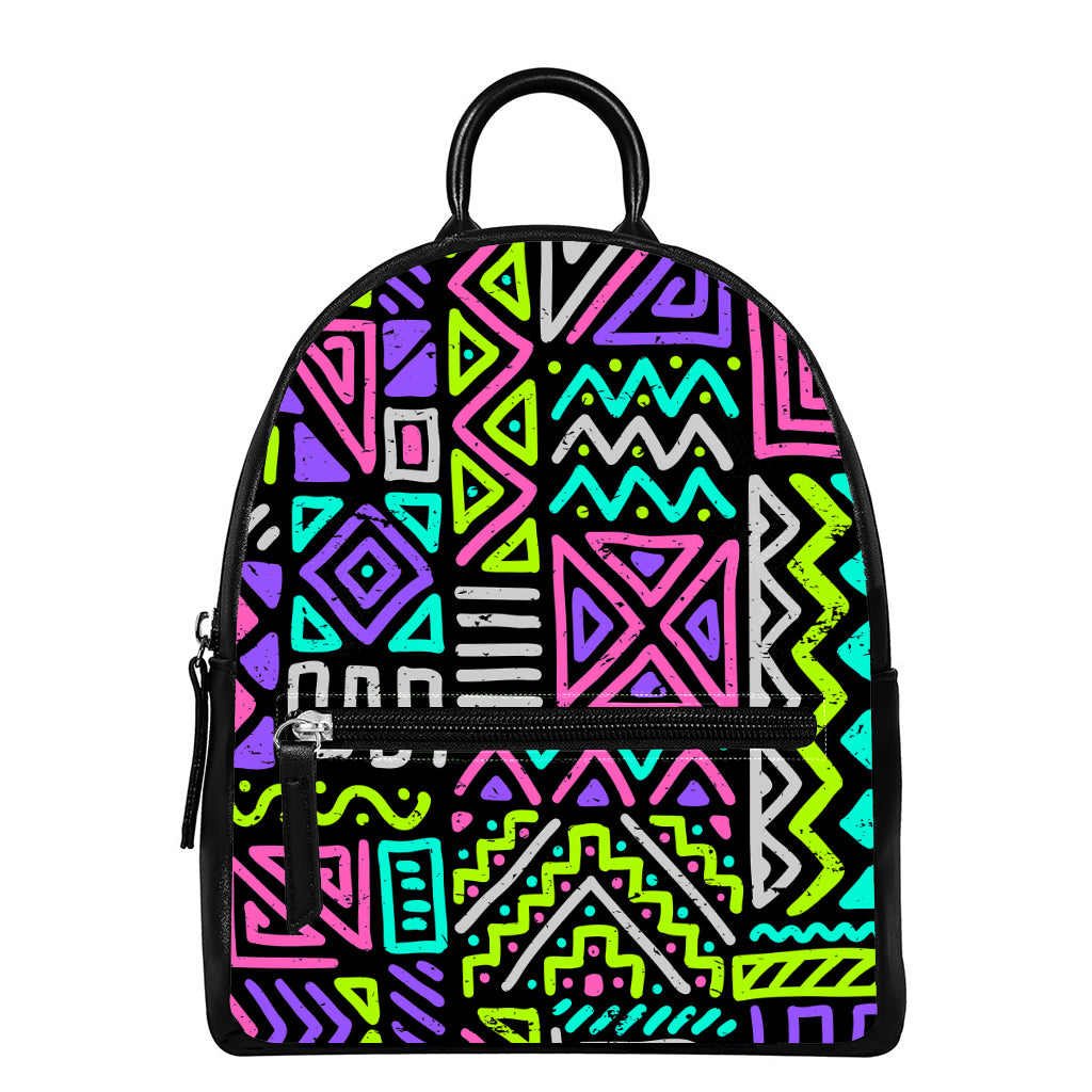 Neon Native Aztec Pattern Print Leather Backpack