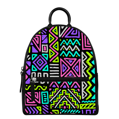 Neon Native Aztec Pattern Print Leather Backpack