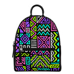 Neon Native Aztec Pattern Print Leather Backpack
