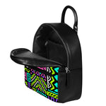 Neon Native Aztec Pattern Print Leather Backpack