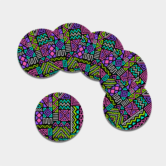 Neon Native Aztec Pattern Print Leather Coaster Set