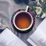 Neon Native Aztec Pattern Print Leather Coaster Set