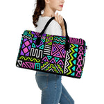 Neon Native Aztec Pattern Print Leather Duffle Bag