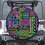 Neon Native Aztec Pattern Print Leather Spare Tire Cover