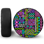 Neon Native Aztec Pattern Print Leather Spare Tire Cover