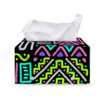 Neon Native Aztec Pattern Print Leather Tissue Box Cover