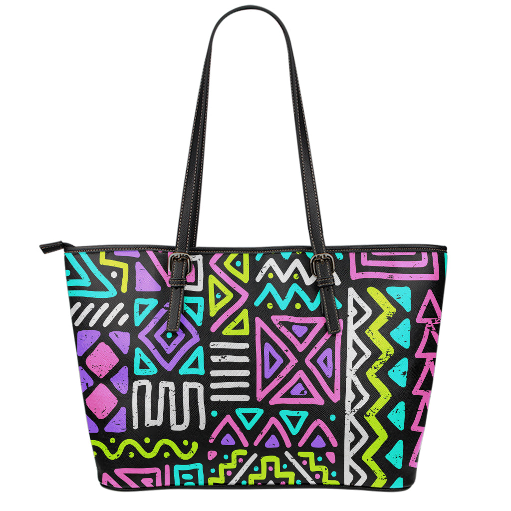Neon Native Aztec Pattern Print Leather Tote Bag