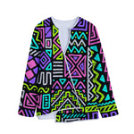 Neon Native Aztec Pattern Print Long Sleeve Short Coat