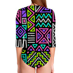 Neon Native Aztec Pattern Print Long Sleeve Swimsuit
