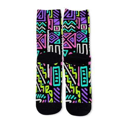 Neon Native Aztec Pattern Print Long Socks