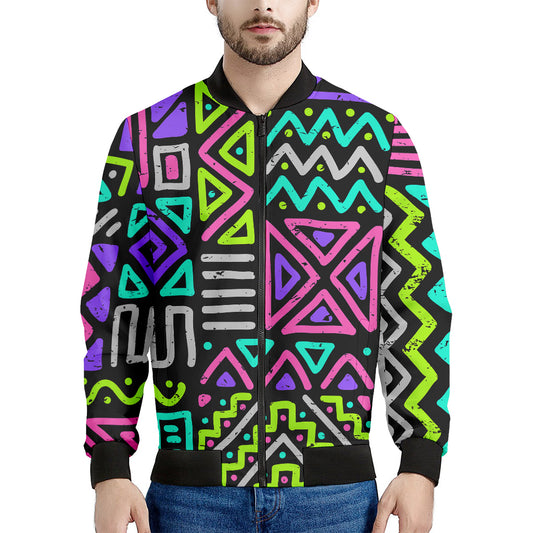 Neon Native Aztec Pattern Print Men's Bomber Jacket