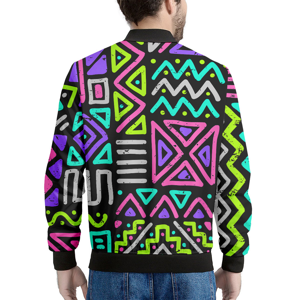 Neon Native Aztec Pattern Print Men's Bomber Jacket