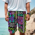 Neon Native Aztec Pattern Print Men's Cargo Shorts