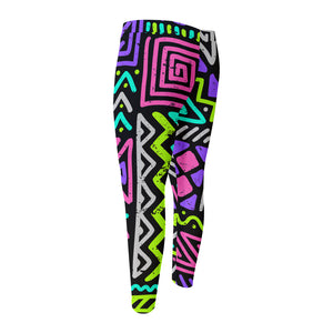 Neon Native Aztec Pattern Print Men's Compression Pants