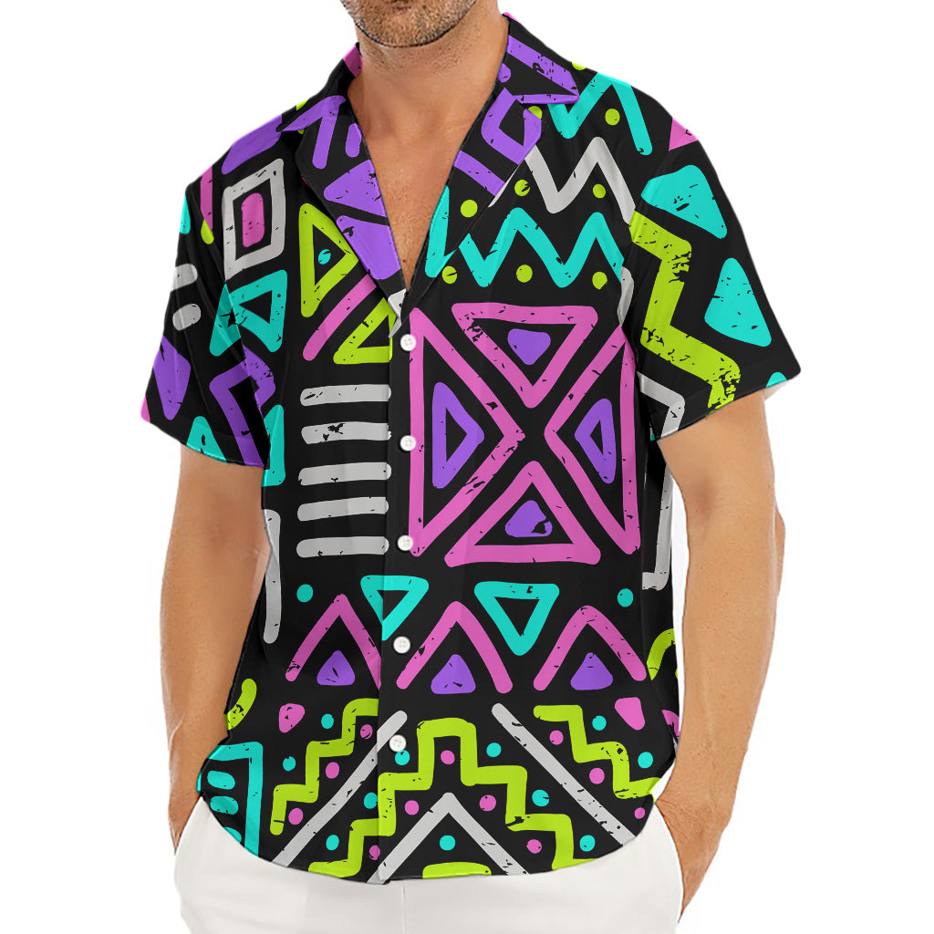 Neon Native Aztec Pattern Print Men's Deep V-Neck Shirt