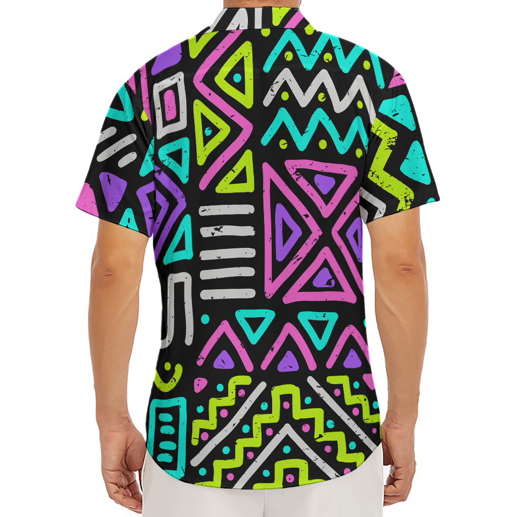 Neon Native Aztec Pattern Print Men's Deep V-Neck Shirt