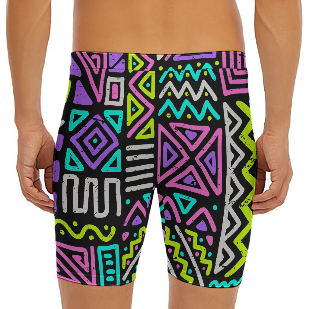 Neon Native Aztec Pattern Print Men's Long Boxer Briefs