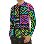 Neon Native Aztec Pattern Print Men's Long Sleeve Rash Guard