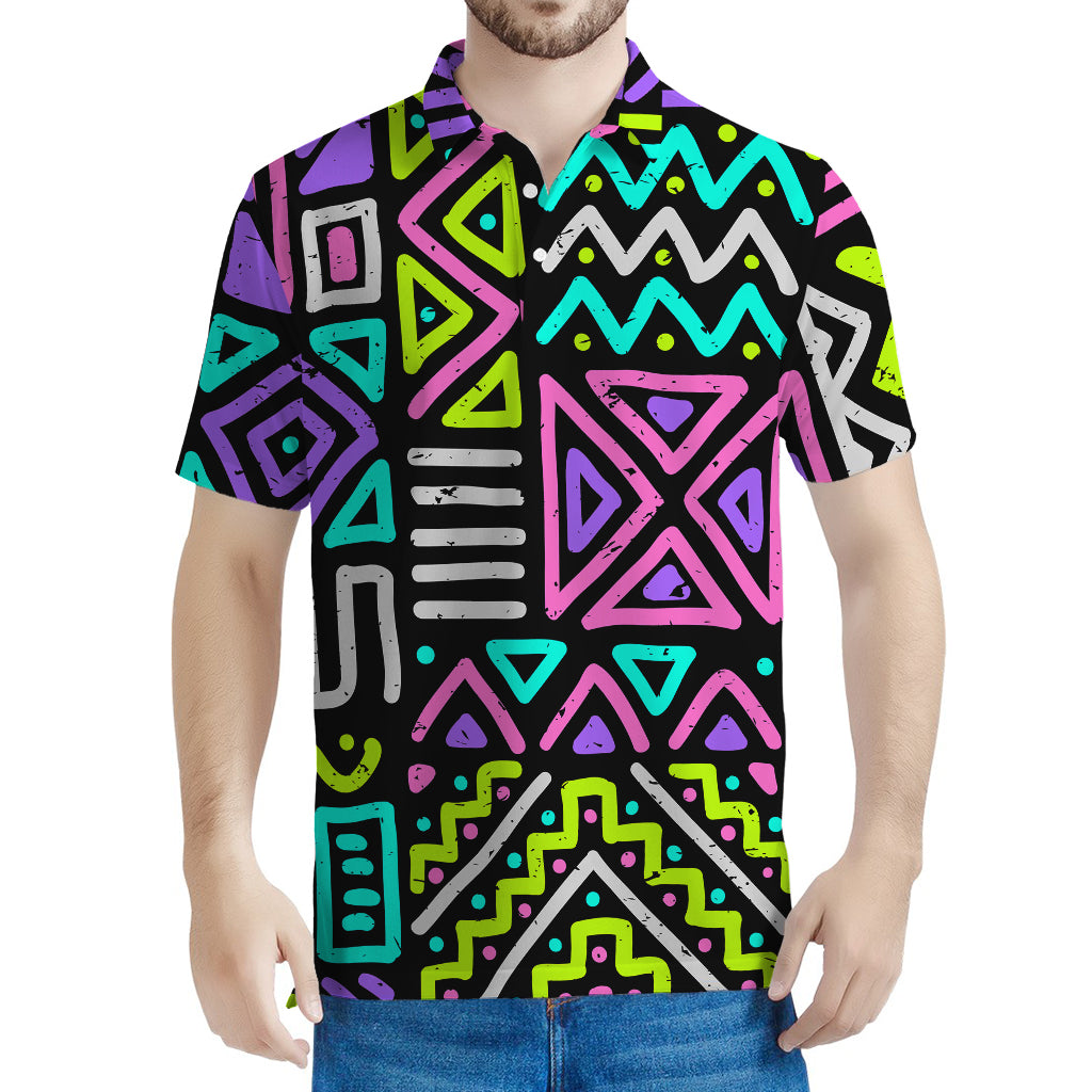 Neon Native Aztec Pattern Print Men's Polo Shirt