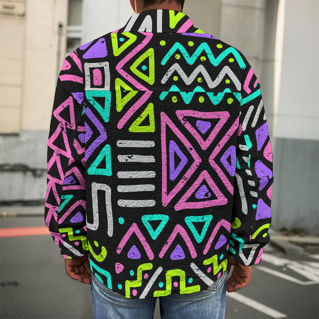 Neon Native Aztec Pattern Print Men's Shirt Jacket