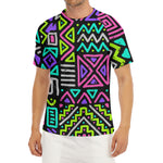 Neon Native Aztec Pattern Print Men's Short Sleeve Rash Guard