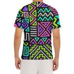Neon Native Aztec Pattern Print Men's Short Sleeve Rash Guard