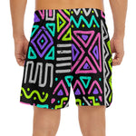 Neon Native Aztec Pattern Print Men's Split Running Shorts