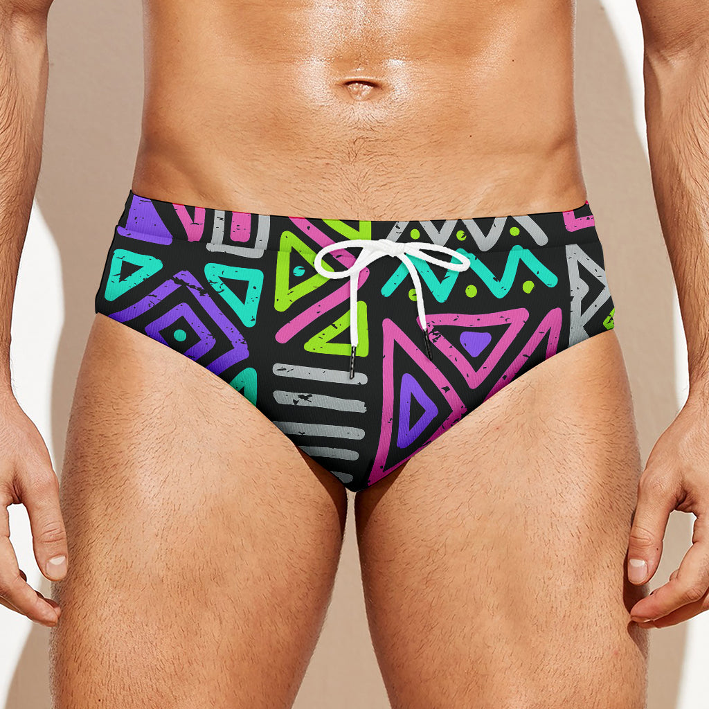 Neon Native Aztec Pattern Print Men's Swim Briefs