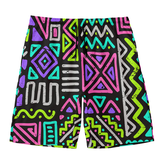 Neon Native Aztec Pattern Print Men's Swim Trunks