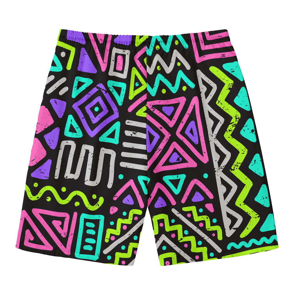 Neon Native Aztec Pattern Print Men's Swim Trunks