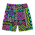 Neon Native Aztec Pattern Print Men's Swim Trunks