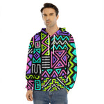 Neon Native Aztec Pattern Print Men's Velvet Pullover Hoodie