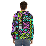 Neon Native Aztec Pattern Print Men's Velvet Pullover Hoodie