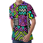 Neon Native Aztec Pattern Print Men's Velvet T-Shirt