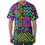 Neon Native Aztec Pattern Print Men's Velvet T-Shirt