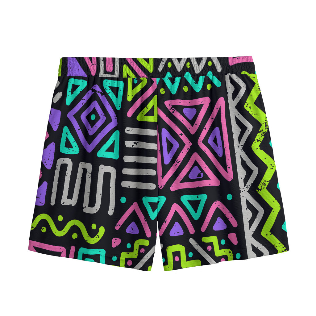 Neon Native Aztec Pattern Print Mesh Shorts
